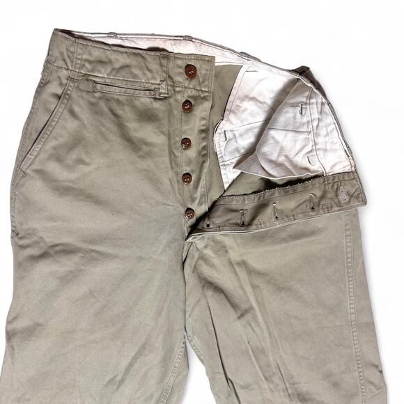 U.S. Army WW2 40s Vintage Khaki Chino Pants Button Fly USA made Trousers 28” - Picture 4 of 8
